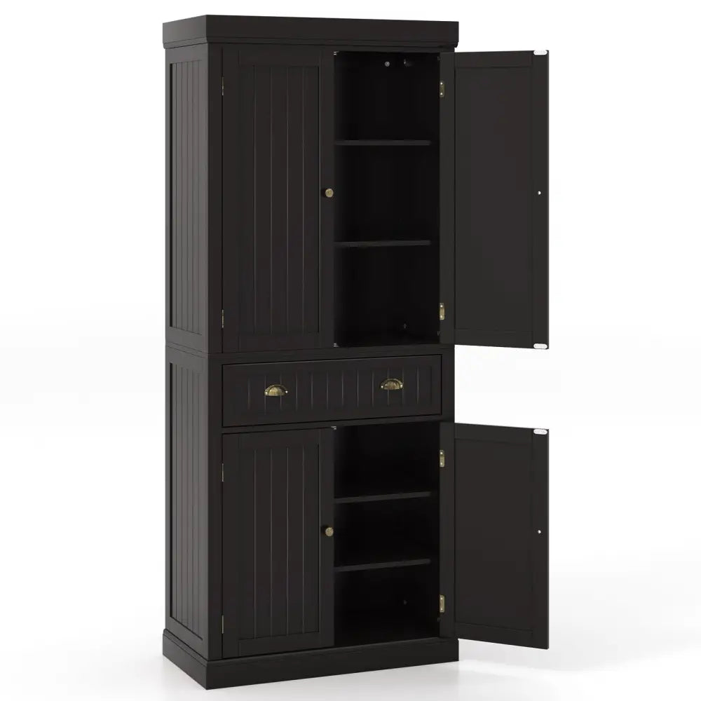 Cupboard Freestanding Kitchen Cabinet w/ Adjustable Shelves-Dark Brown - Dark Brown - Bedroom