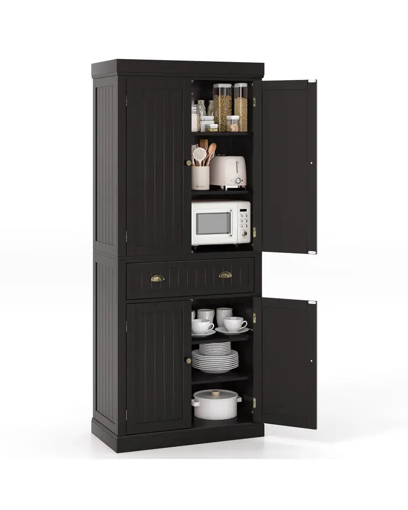 Cupboard Freestanding Kitchen Cabinet w/ Adjustable Shelves-Dark Brown - Dark Brown - Sideboards Cabinets & Buffets
