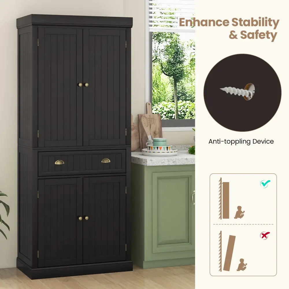 Cupboard Freestanding Kitchen Cabinet w/ Adjustable Shelves-Dark Brown - Dark Brown - Sideboards Cabinets & Buffets