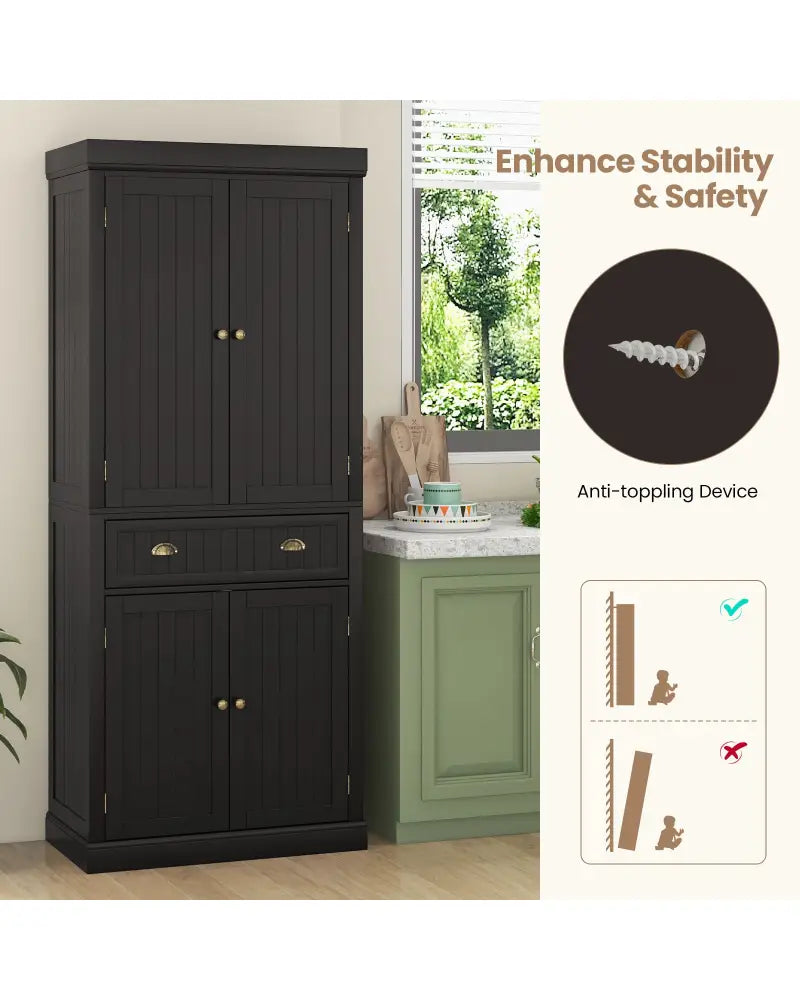 Cupboard Freestanding Kitchen Cabinet w/ Adjustable Shelves-Dark Brown - Dark Brown - Sideboards Cabinets & Buffets