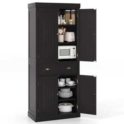 Cupboard Freestanding Kitchen Cabinet w/ Adjustable Shelves-Dark Brown - Dark Brown - Bedroom