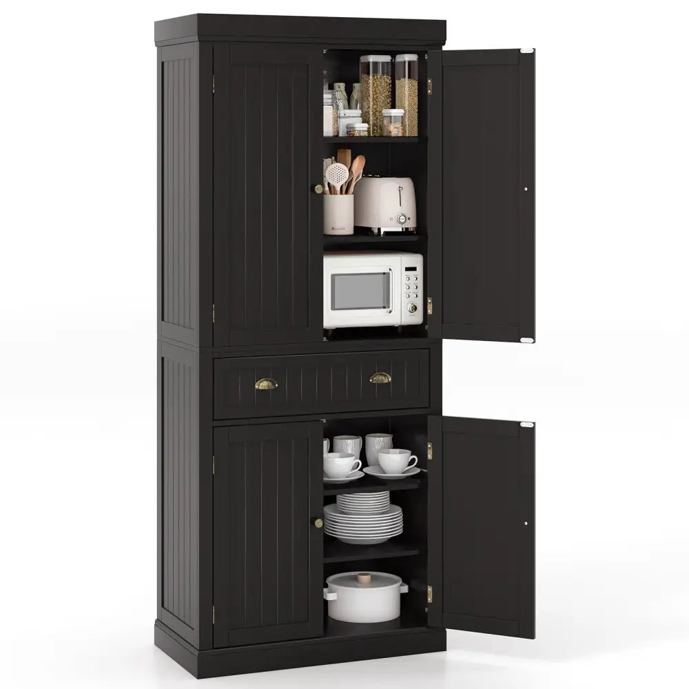 Cupboard Freestanding Kitchen Cabinet w/ Adjustable Shelves-Dark Brown - Dark Brown - Bedroom
