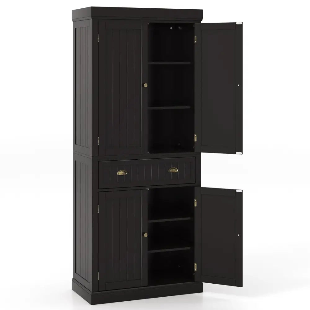 Cupboard Freestanding Kitchen Cabinet w/ Adjustable Shelves-Dark Brown - Dark Brown - Sideboards Cabinets & Buffets