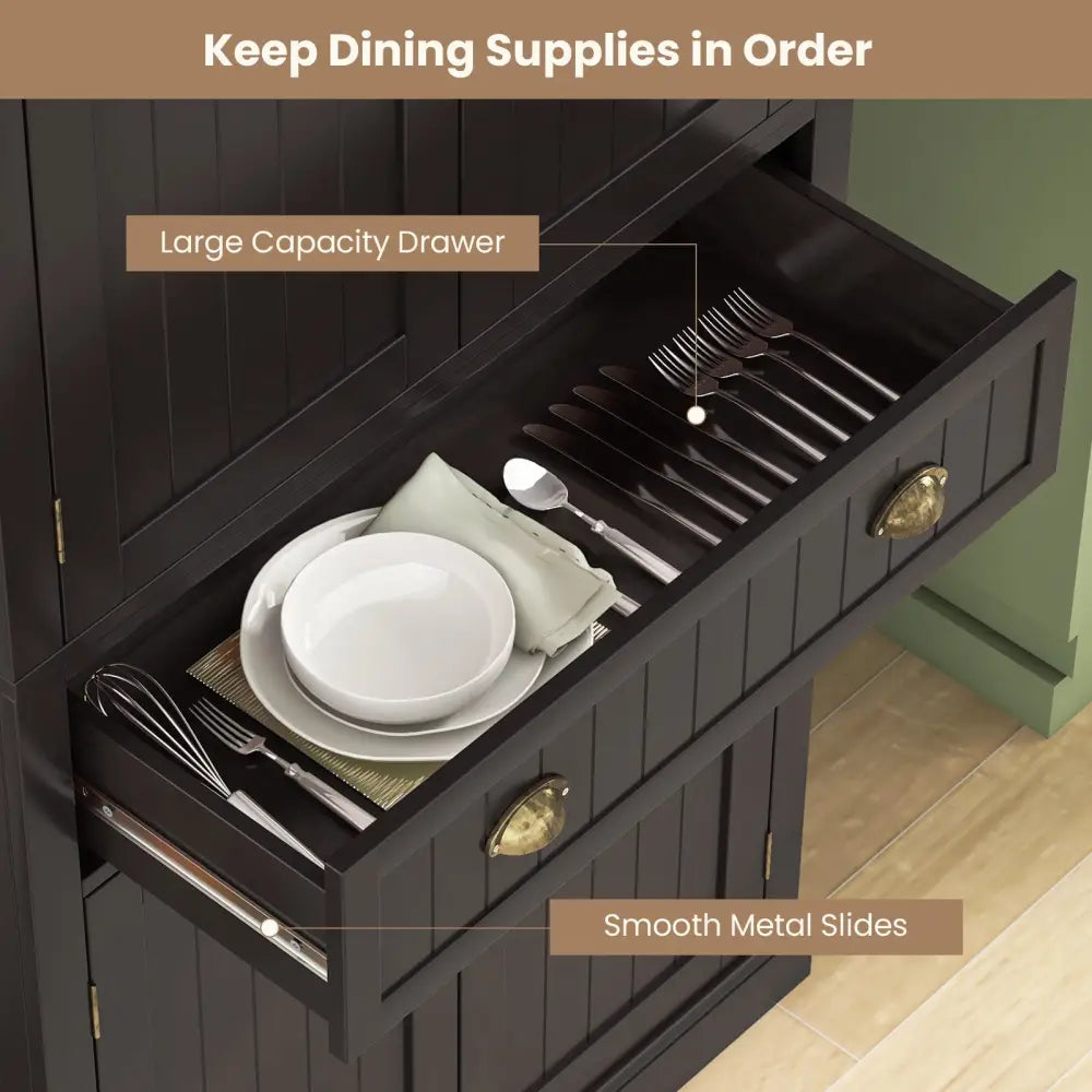 Cupboard Freestanding Kitchen Cabinet w/ Adjustable Shelves-Dark Brown - Dark Brown - Bedroom
