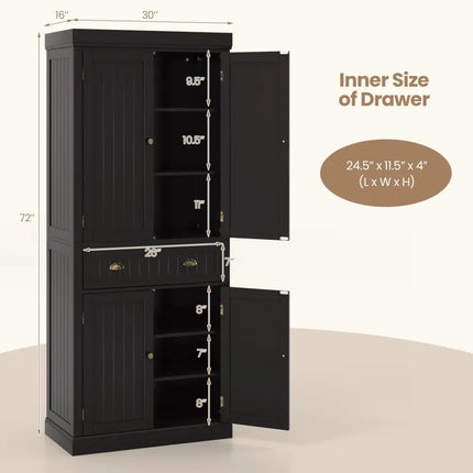 Cupboard Freestanding Kitchen Cabinet w/ Adjustable Shelves-Dark Brown - Dark Brown - Bedroom