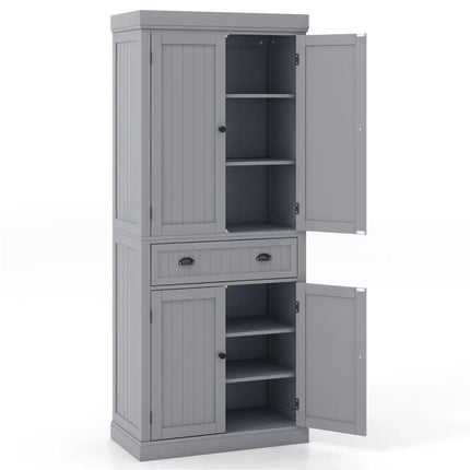 Cupboard Freestanding Kitchen Cabinet w/ Adjustable Shelves-Gray - Gray - Bedroom