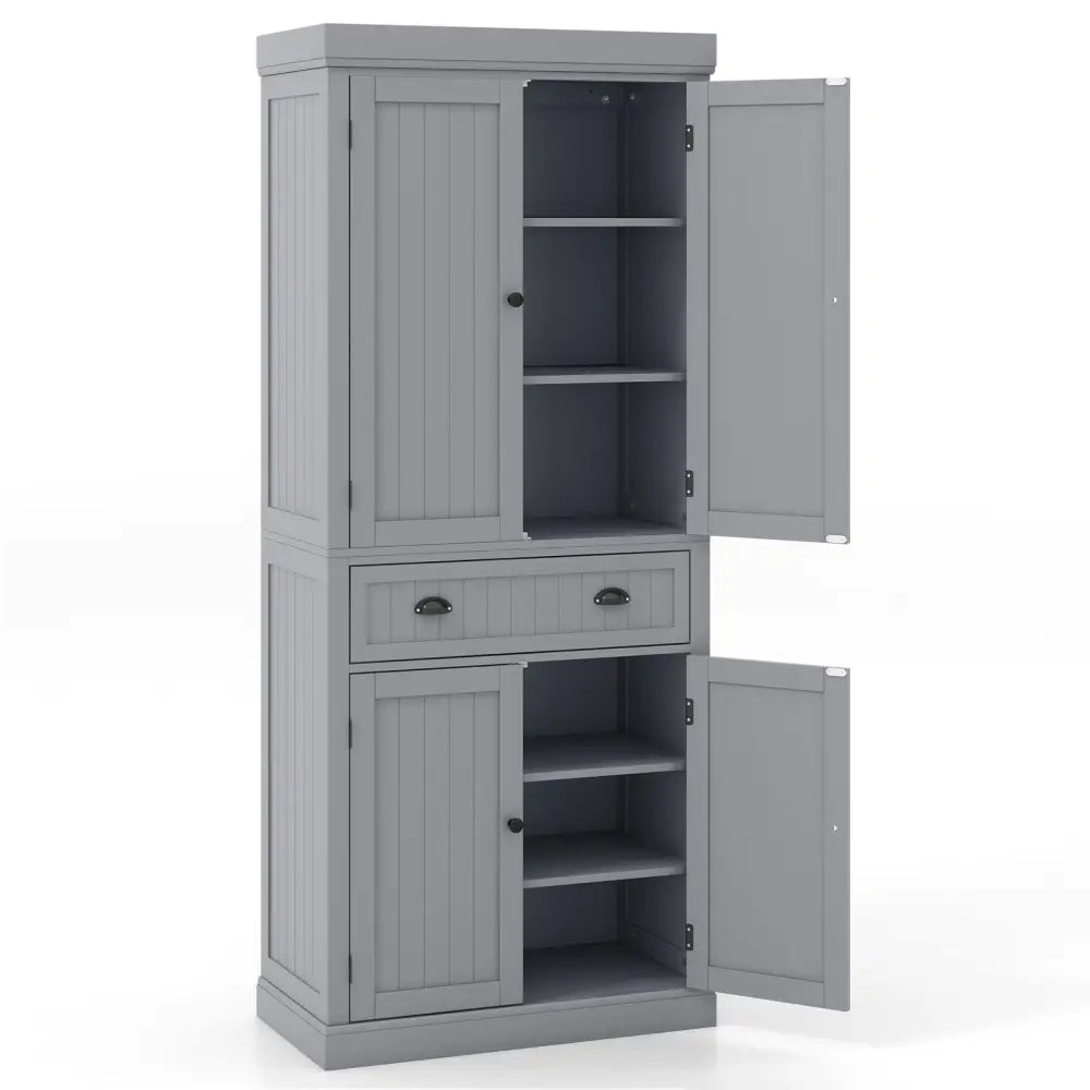 Cupboard Freestanding Kitchen Cabinet w/ Adjustable Shelves-Gray - Gray - Bedroom