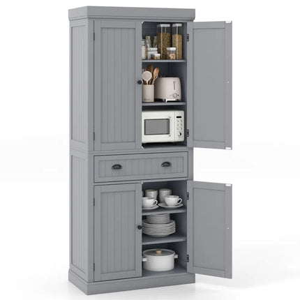 Cupboard Freestanding Kitchen Cabinet w/ Adjustable Shelves-Gray - Gray - Bedroom