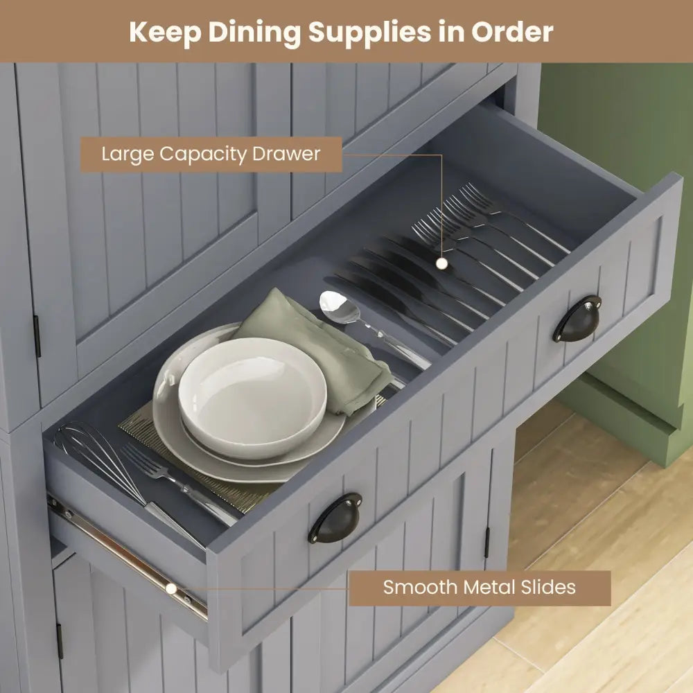 Cupboard Freestanding Kitchen Cabinet w/ Adjustable Shelves-Gray - Gray - Bedroom