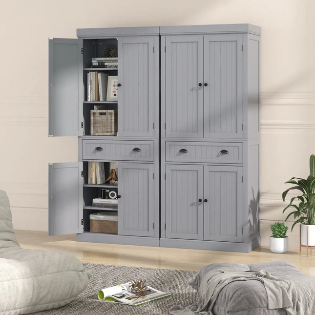 Cupboard Freestanding Kitchen Cabinet w/ Adjustable Shelves-Gray - Gray - Bedroom