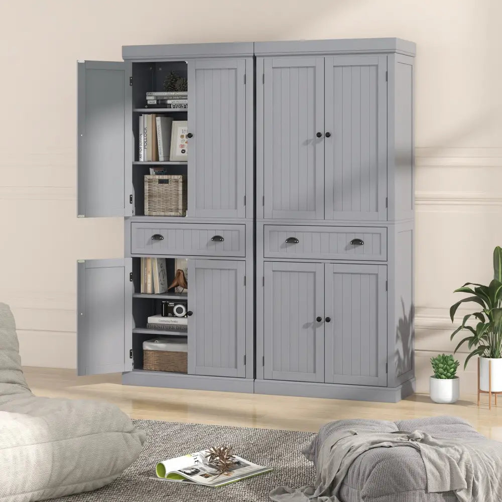 Cupboard Freestanding Kitchen Cabinet w/ Adjustable Shelves-Gray - Gray - Bedroom