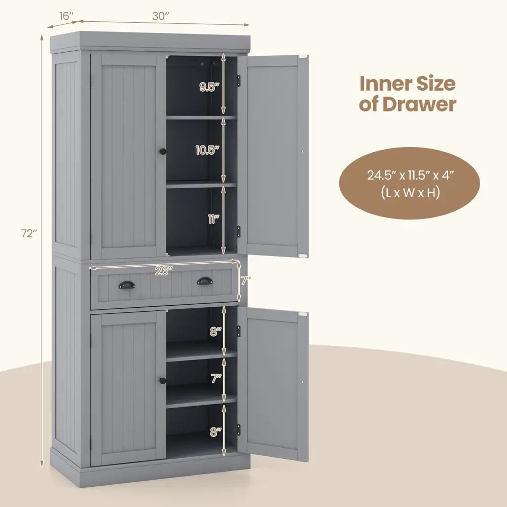Cupboard Freestanding Kitchen Cabinet w/ Adjustable Shelves-Gray - Gray - Bedroom