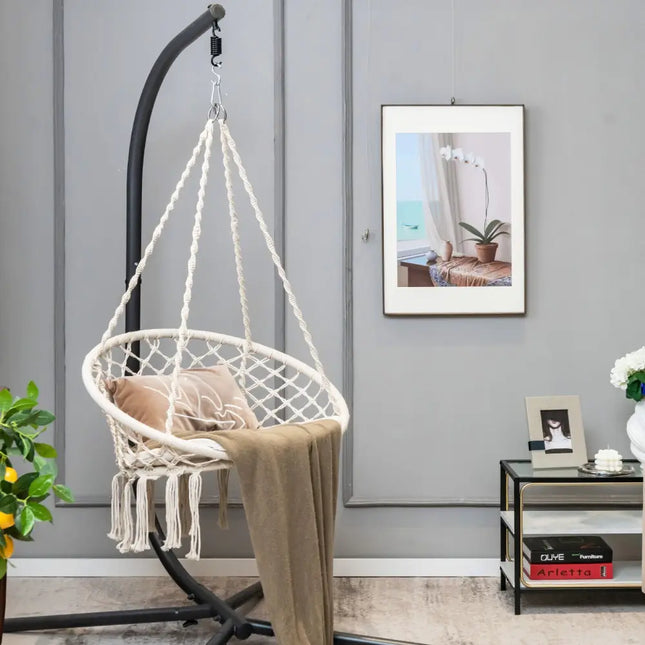 Cushioned Hammock Swing Chair with Hanging Kit-Beige - Beige - Hammocks