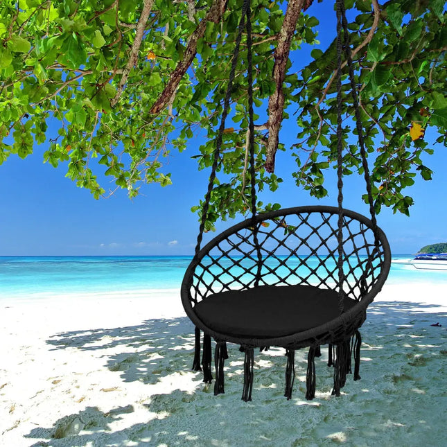 Cushioned Hammock Swing Chair with Hanging Kit-Black - Black - Hammocks