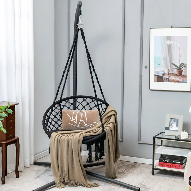 Cushioned Hammock Swing Chair with Hanging Kit-Black - Black - Hammocks