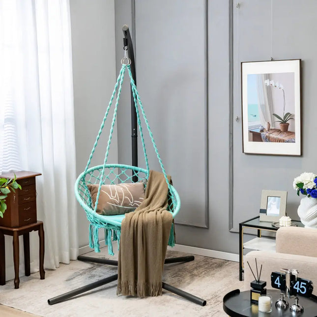 Cushioned Hammock Swing Chair with Hanging Kit-Turquoise - Turquoise - Hammocks