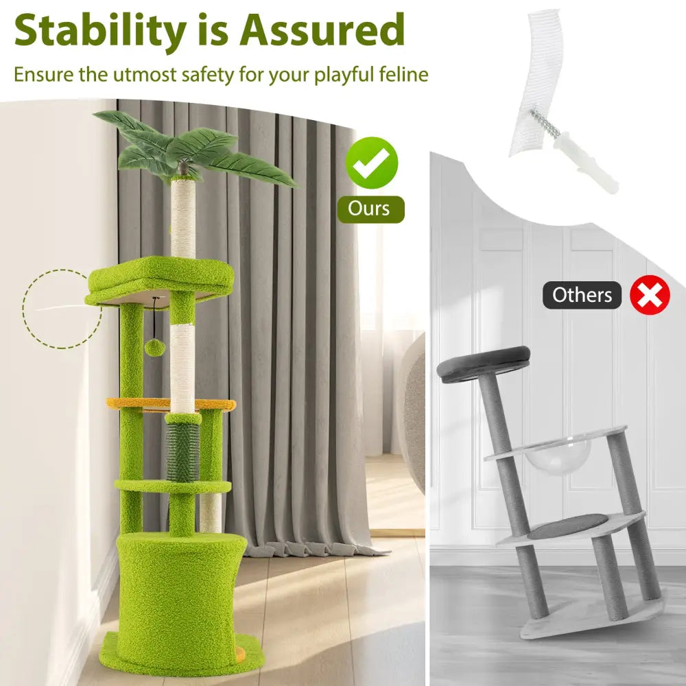Cute Cat Tree for Adult Cats Multi-level Kitty Tower-Green - Green - Cat Trees Condos & Scratchers