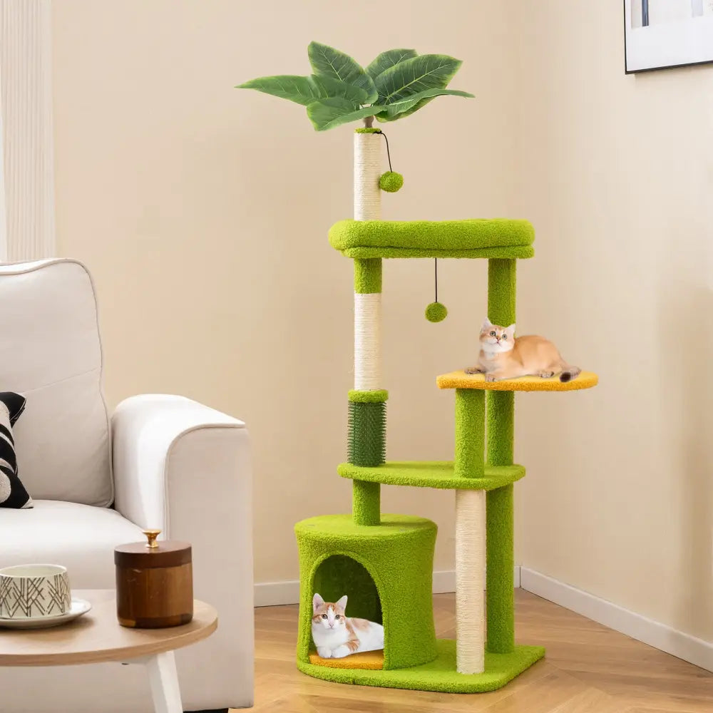 Cute Cat Tree for Adult Cats Multi-level Kitty Tower-Green - Green - Cat Trees Condos & Scratchers