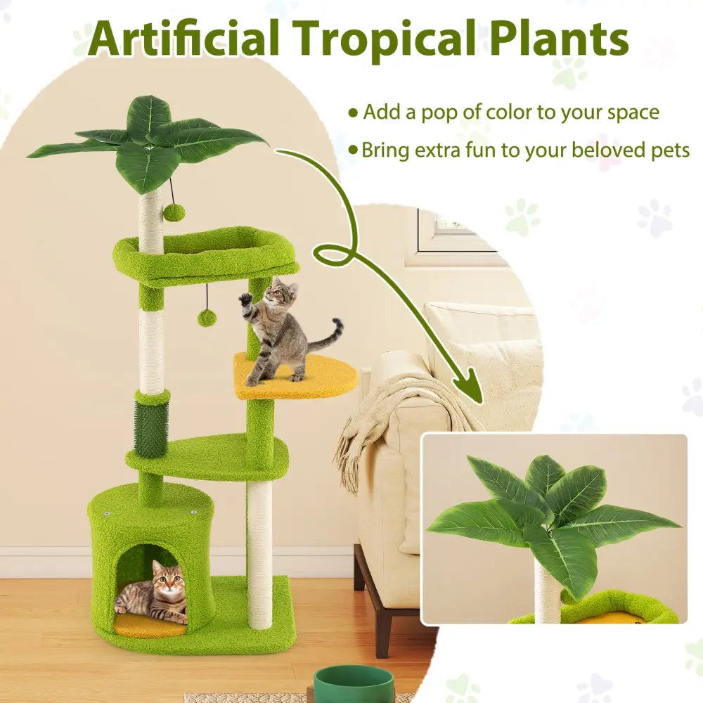 Cute Cat Tree for Adult Cats Multi-level Kitty Tower-Green - Green - Cat Trees Condos & Scratchers
