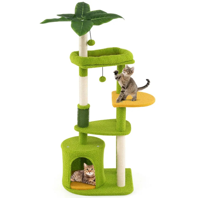 Cute Cat Tree for Adult Cats Multi - level Kitty Tower - Green - Oasis Home Essentials