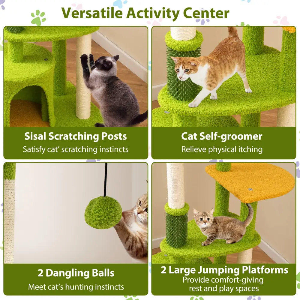 Cute Cat Tree for Adult Cats Multi-level Kitty Tower-Green - Green - Cat Trees Condos & Scratchers
