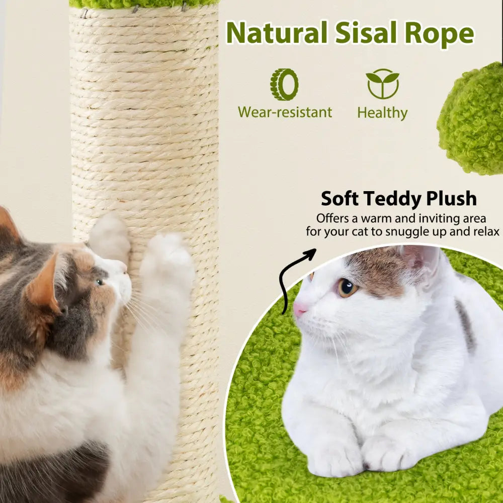 Cute Cat Tree for Adult Cats Multi-level Kitty Tower-Green - Green - Cat Trees Condos & Scratchers