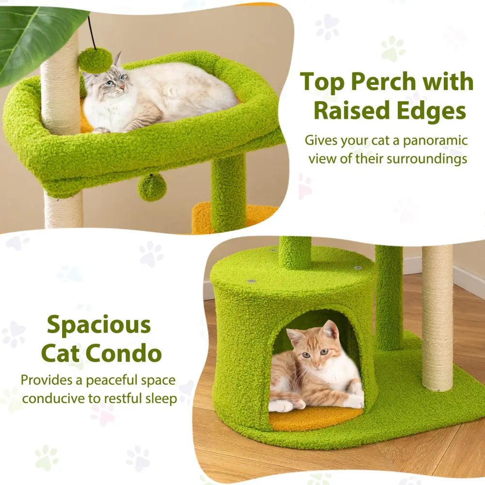 Cute Cat Tree for Adult Cats Multi-level Kitty Tower-Green - Green - Cat Trees Condos & Scratchers