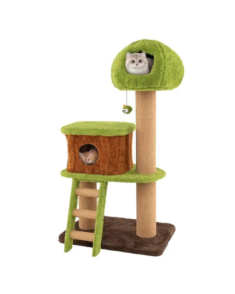 Cute Cat Tree for Indoor Cats with Mushroom-shaped Nest Condo and Climbing Ladder-Green - Green - Cat Trees Condos &