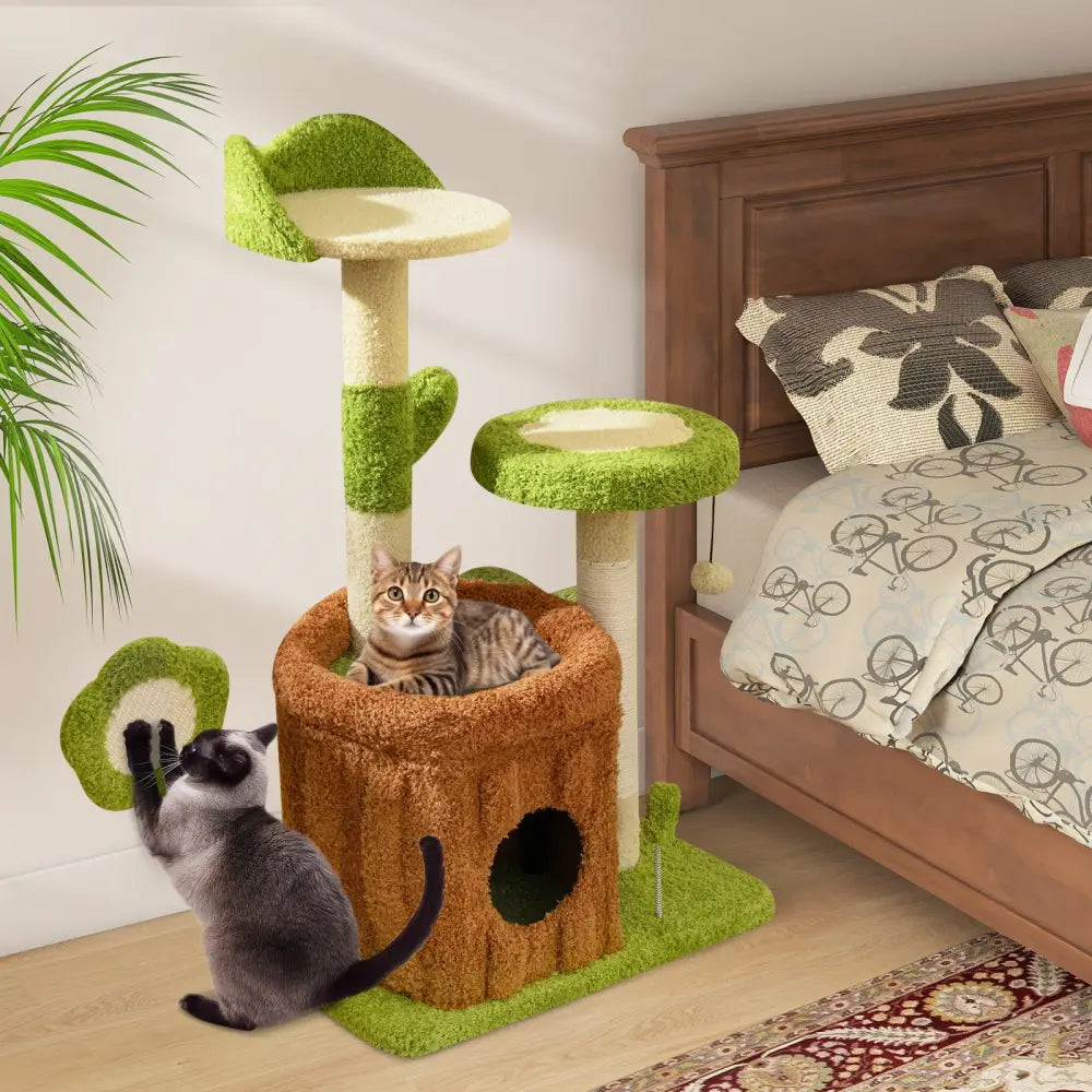 Cute Cat Tree Indoor Pet Jungle Activity Center-Green - Green - Cat Trees Condos & Scratchers