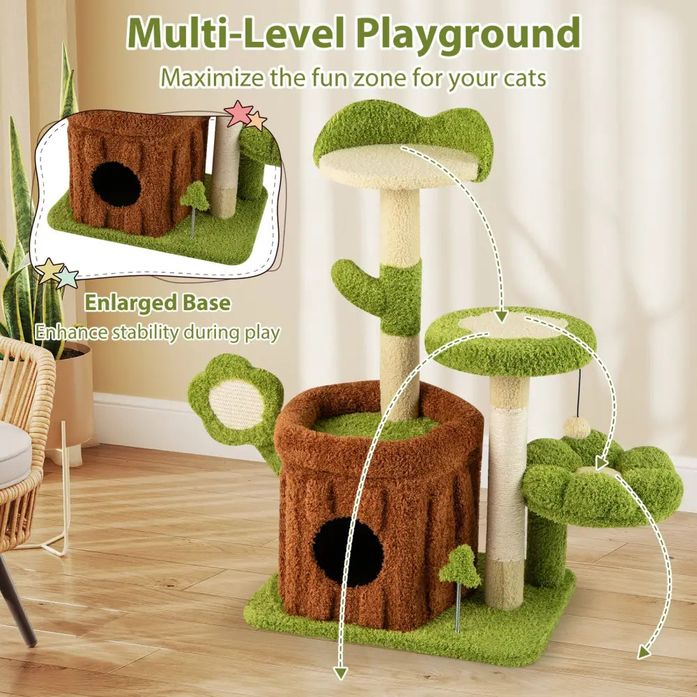 Cute Cat Tree Indoor Pet Jungle Activity Center-Green - Green - Cat Trees Condos & Scratchers