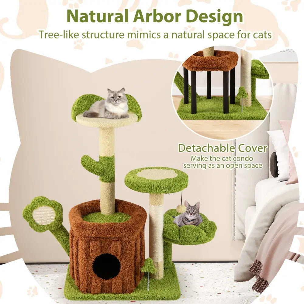 Cute Cat Tree Indoor Pet Jungle Activity Center-Green - Green - Cat Trees Condos & Scratchers