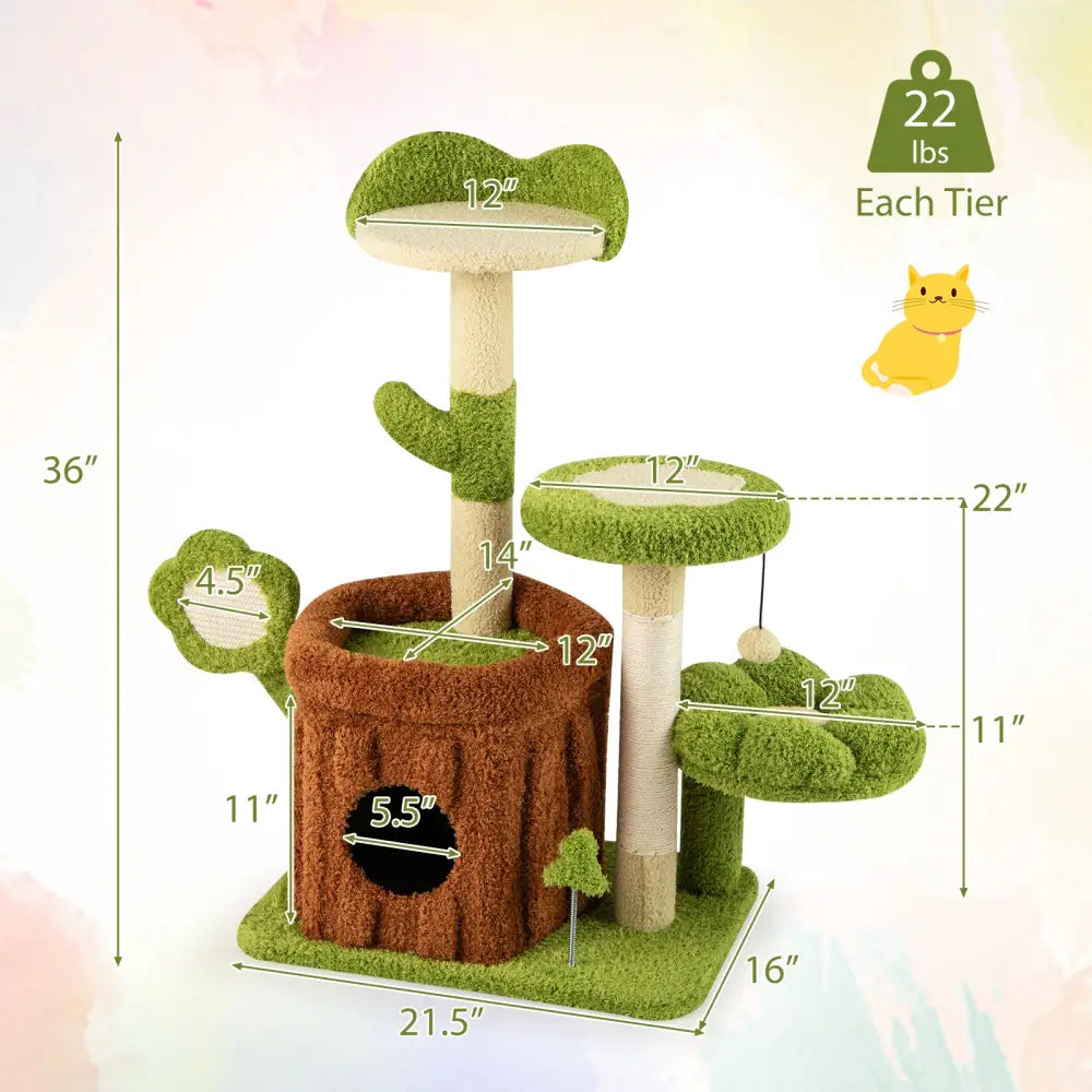 Cute Cat Tree Indoor Pet Jungle Activity Center-Green - Green - Cat Trees Condos & Scratchers