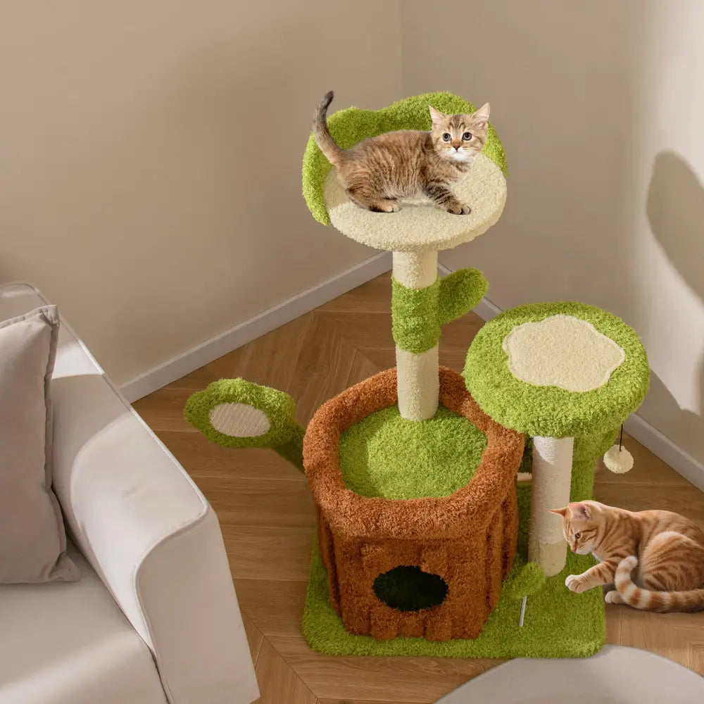 Cute Cat Tree Indoor Pet Jungle Activity Center-Green - Green - Cat Trees Condos & Scratchers