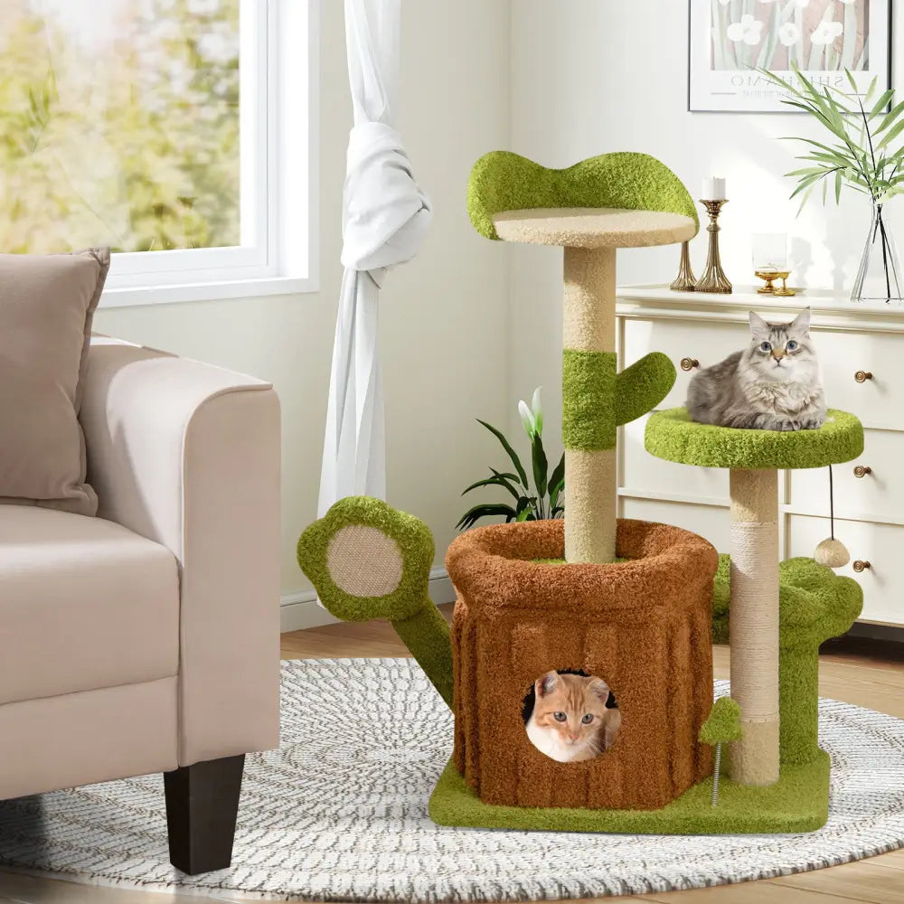 Cute Cat Tree Indoor Pet Jungle Activity Center-Green - Green - Cat Trees Condos & Scratchers