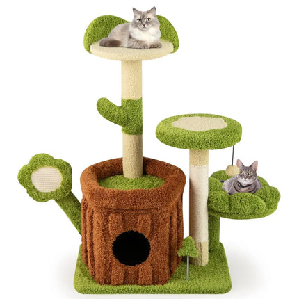 Cute Cat Tree Indoor Pet Jungle Activity Center-Green - Green - Cat Trees Condos & Scratchers
