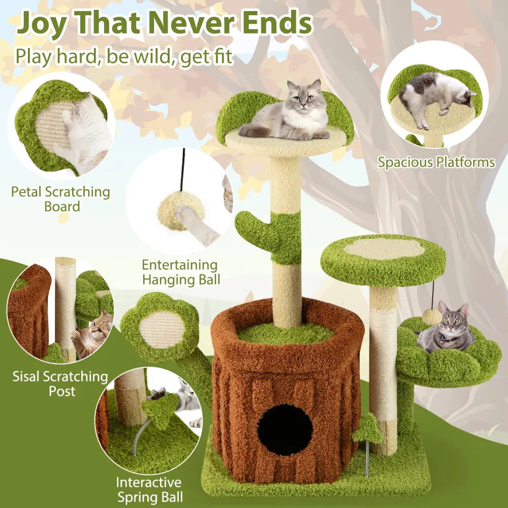 Cute Cat Tree Indoor Pet Jungle Activity Center-Green - Green - Cat Trees Condos & Scratchers