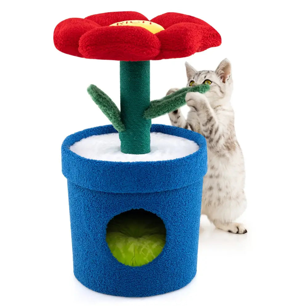 Cute Cat Tree with Flower Padded Perch for Indoor Cats-Red - Red - Cat Trees Condos & Scratchers