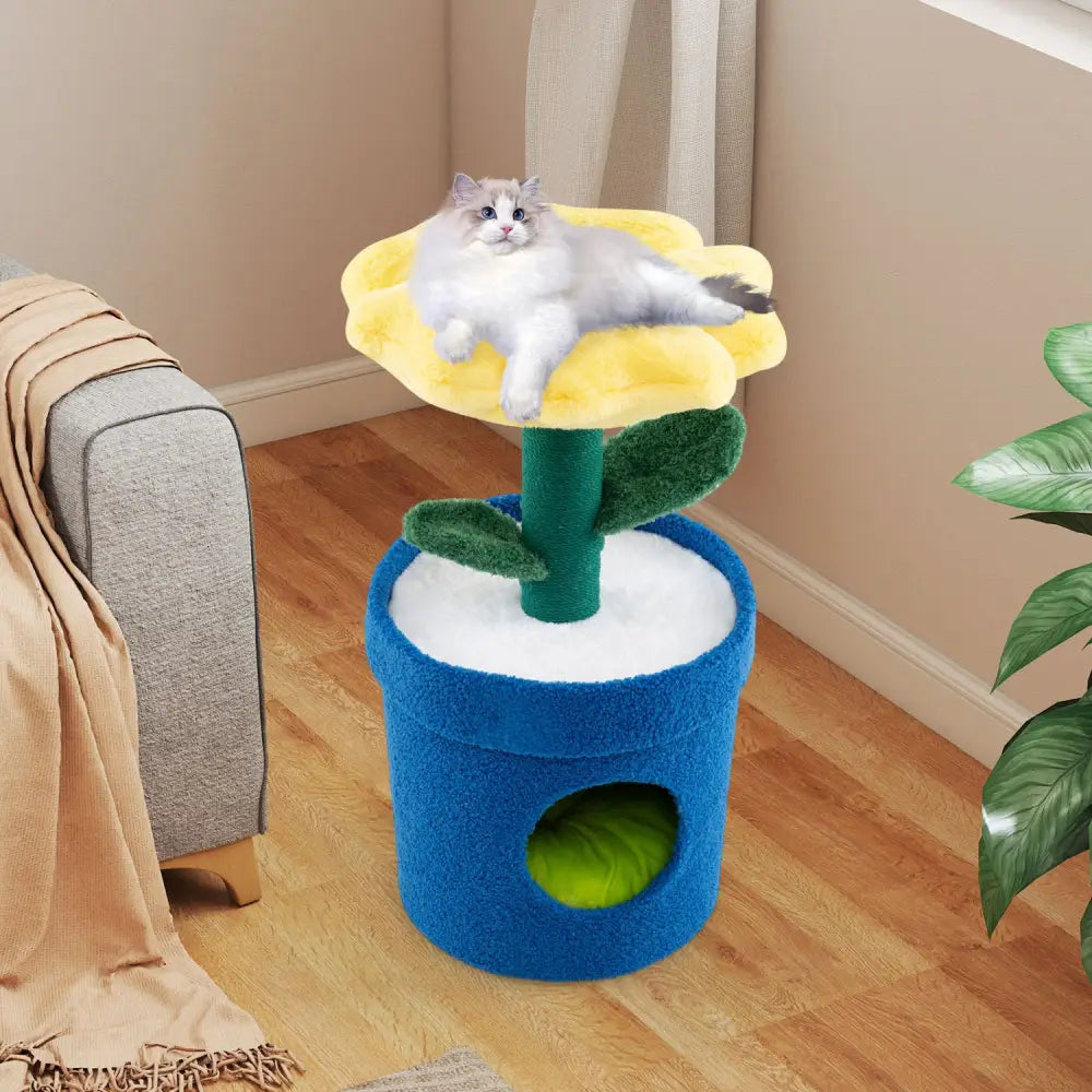 Cute Cat Tree with Flower Padded Perch for Indoor Cats-Yellow - Yellow - Cat Trees Condos & Scratchers
