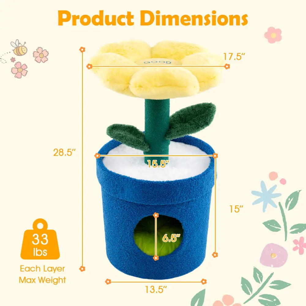 Cute Cat Tree with Flower Padded Perch for Indoor Cats-Yellow - Yellow - Cat Trees Condos & Scratchers