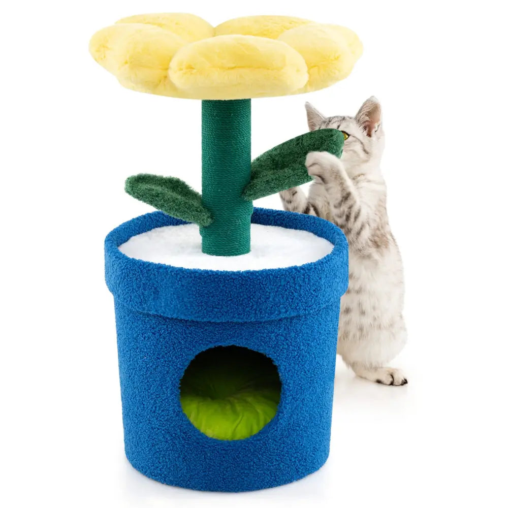 Cute Cat Tree with Flower Padded Perch for Indoor Cats-Yellow - Yellow - Cat Trees Condos & Scratchers