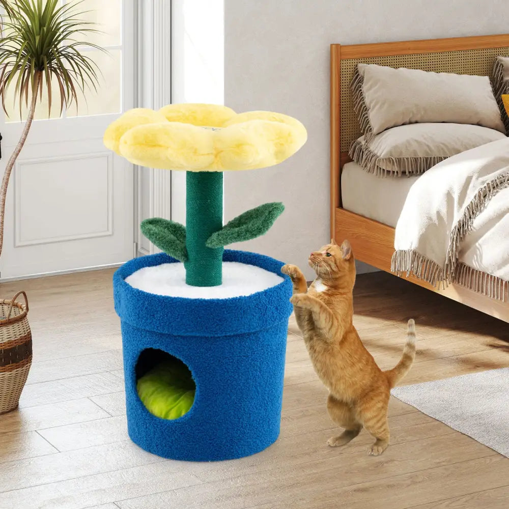 Cute Cat Tree with Flower Padded Perch for Indoor Cats-Yellow - Yellow - Cat Trees Condos & Scratchers