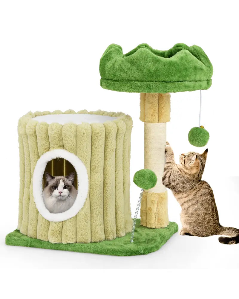 Cute Cat Tree with Sisal Scratching Posts and Dangling Ball - Green - Cat Trees Condos & Scratchers