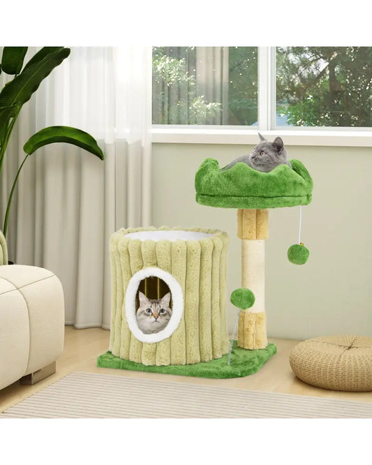 Cute Cat Tree with Sisal Scratching Posts and Dangling Ball - Green - Cat Trees Condos & Scratchers