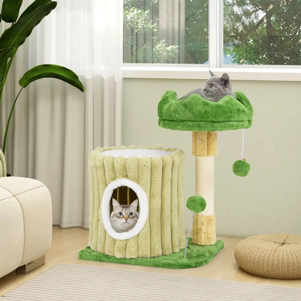 Cute Cat Tree with Sisal Scratching Posts and Dangling Ball - Green - Cat Trees Condos & Scratchers