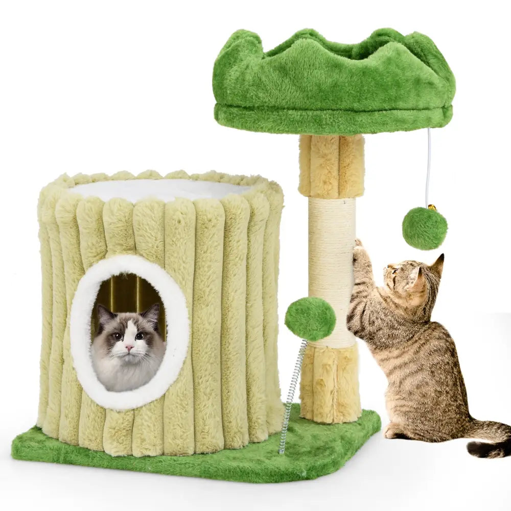 Cute Cat Tree with Sisal Scratching Posts and Dangling Ball - Green - Cat Trees Condos & Scratchers