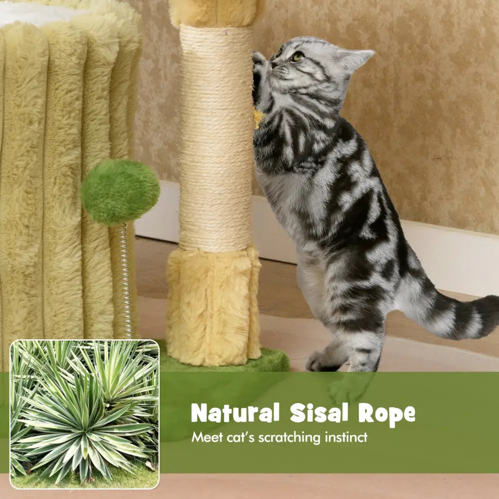Cute Cat Tree with Sisal Scratching Posts and Dangling Ball - Green - Cat Trees Condos & Scratchers