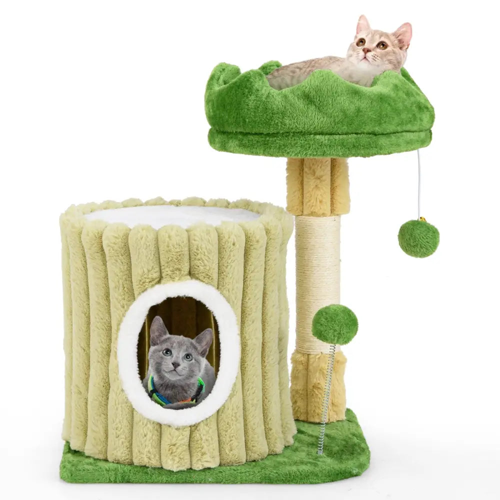 Cute Cat Tree with Sisal Scratching Posts and Dangling Ball - Green - Cat Trees Condos & Scratchers