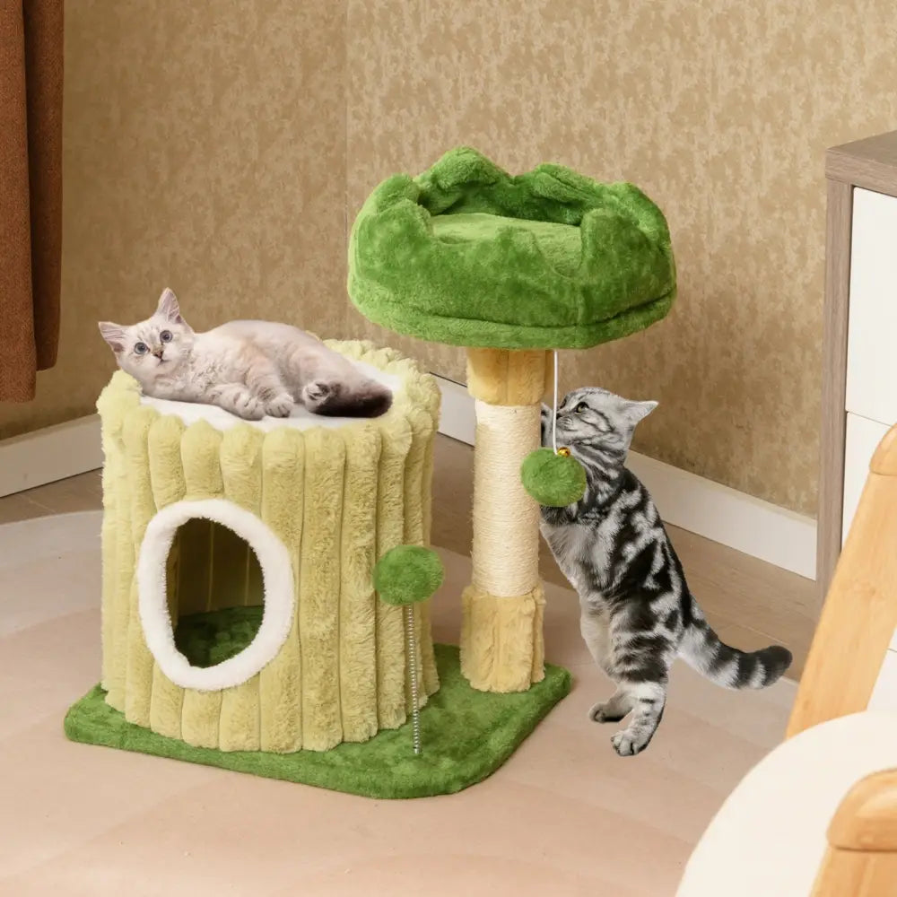 Cute Cat Tree with Sisal Scratching Posts and Dangling Ball - Green - Cat Trees Condos & Scratchers
