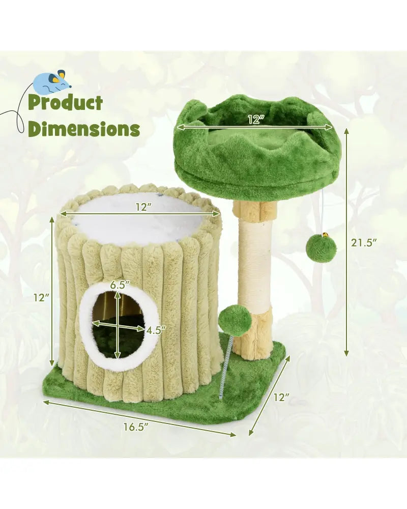 Cute Cat Tree with Sisal Scratching Posts and Dangling Ball - Green - Cat Trees Condos & Scratchers