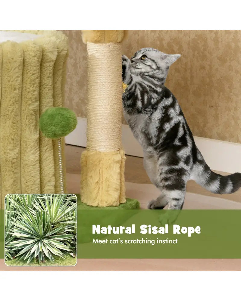 Cute Cat Tree with Sisal Scratching Posts and Dangling Ball - Green - Cat Trees Condos & Scratchers